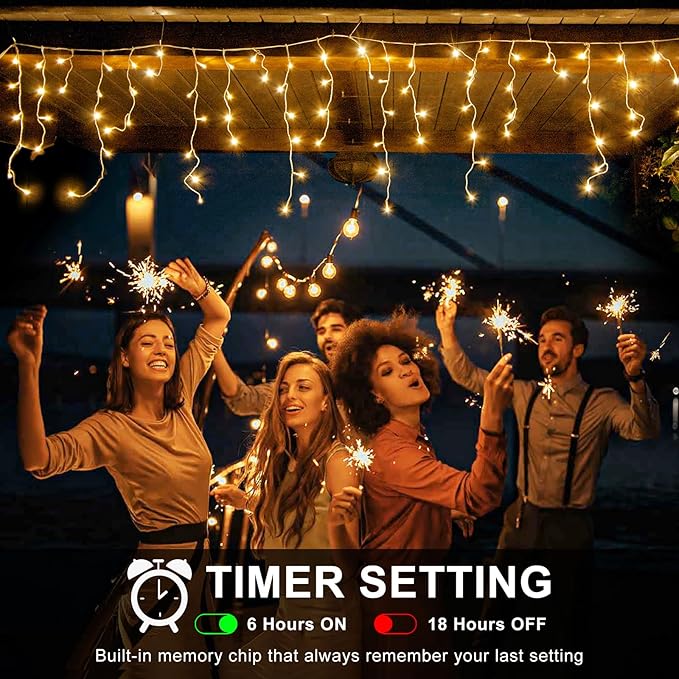 Christmas Icicle Lights Outdoor, 640 LED 66FT Icicle Lights for Outside with 8 Modes Timers, Waterproof Plug in Connectable Christmas Light for House Yard Patio Eave Wedding Decorations, Warm White