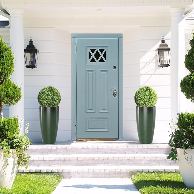 QCQHDU 24 inch Tall Planter for Indoor & Outdoor Plants, 2 Pack Sturdy Plant Flower Pots Modern Decor for Front Porch Patio Deck Living Room