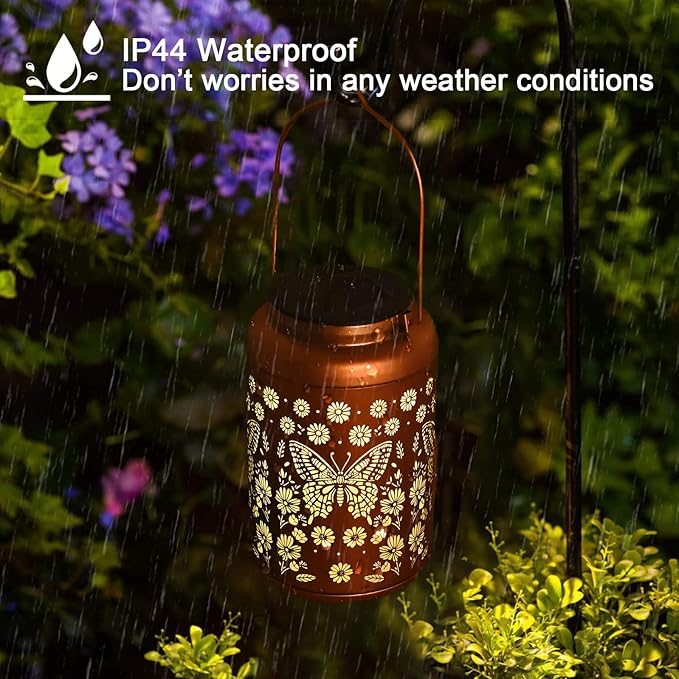 Butterfly Solar Lanterns Outdoor Waterproof - Hanging Butterflies Solar Lights Garden Decor for Outside, Birthday Gifts for Women, Mom, Mothers Day Gifts, Outdoor Decor for Patio, Yard