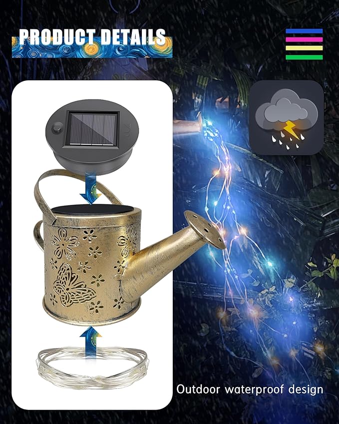 Solar Watering Can with Colorful Lighting, Waterproof Garden Decor, Birthday Gifts for Mom Grandma (Owl, 32 inch Shepherd Hook)