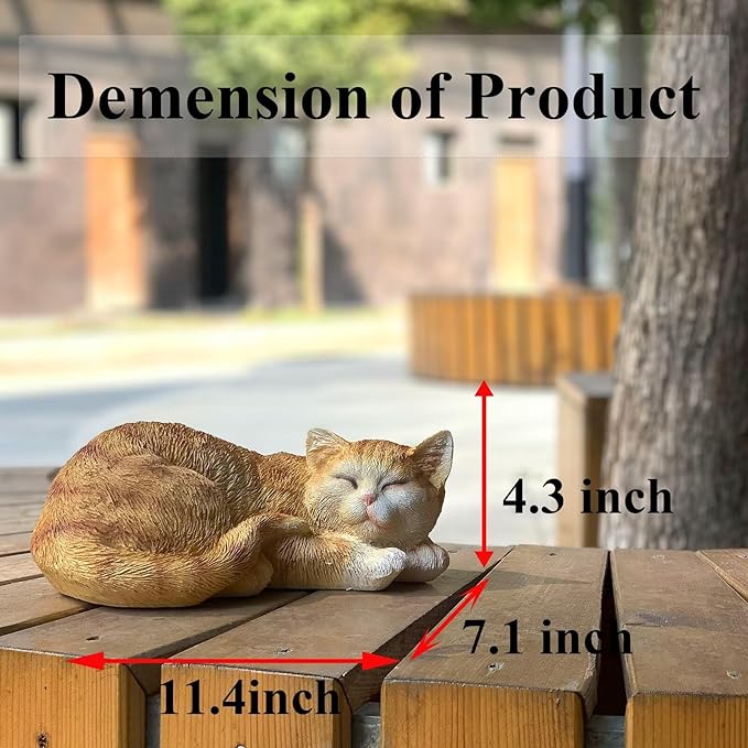 Sleeping Cat Statue Garden Decor, Outdoor Cat Sculpture & Figurine Lawn Ornament, Orange Tabby Statue for Patio, Lawn, Yard Decorative, Cute Kitten Garden Decor Outside Statue