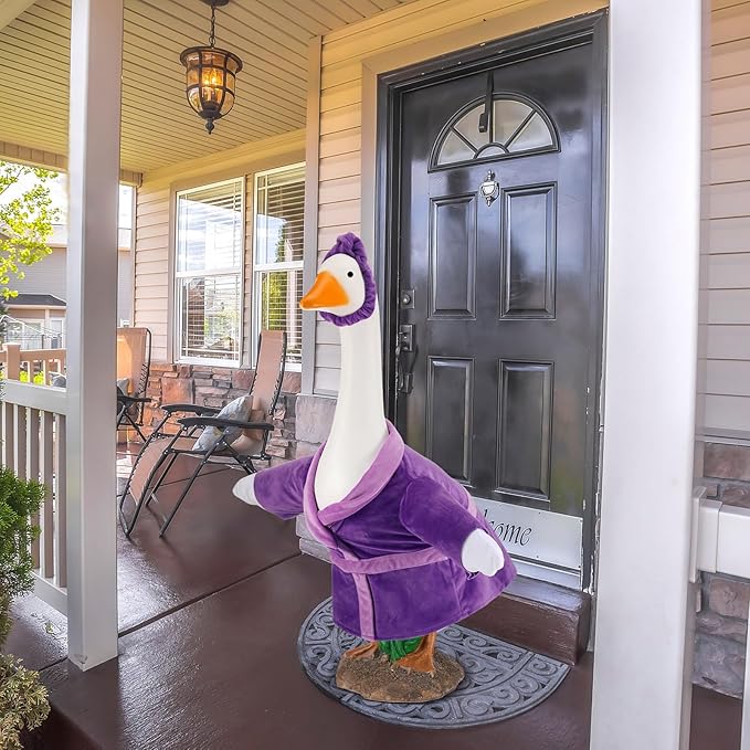 Christmas Lady Goose Outfit Bathrobe Porch Clothes for 23'' Cement Goose Outdoor Garden Yard Patio Statue Halloween Costume Decoration(Purple)