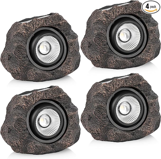 Solar Rock Lights, 4 Pack Solar Powered Waterproof LED Spotlights Decorative for Outdoor Garden, Pathway, Walkway, Yard, Landscape, Patio