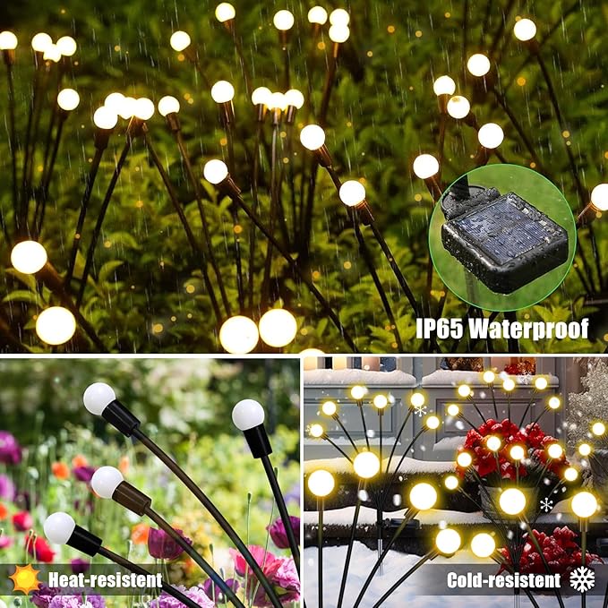 Solar Garden Lights Outdoor, 10 Pack 60LED Waterproof Solar Powered Lights for Yard Pathway Patio, Swaying Lawn Decor as Gardening Gifts for Women Holiday