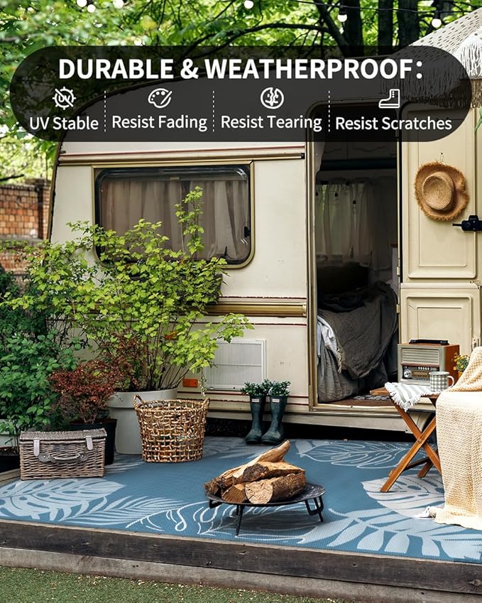 COCOER Tropical Outdoor Rug 8x10 Reversible-Waterproof Patio Rug-Quick Dry Outdoor Carpet-Outdoor Area Rugs Indoor Outdoor Rugs-Outside Rug Patio Decor for Porch Deck Balcony Backyard