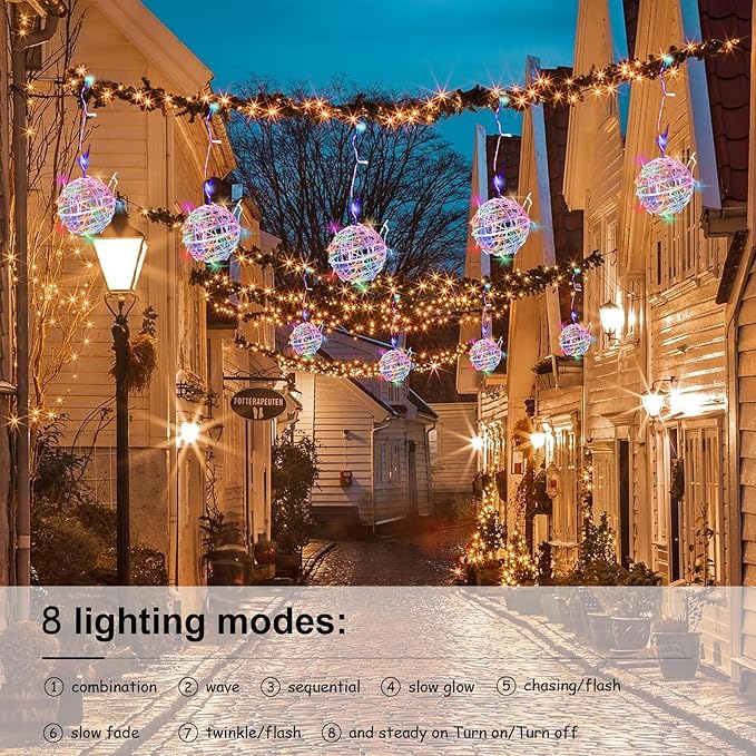 Christmas String Lights Outdoors,4 Pack 7.87" Sphere Lights,Ball Tree Garden Globe Lights for Home, Party, Christmas, Porch Patio,Wedding, Garden,Tree Decoration with Plug