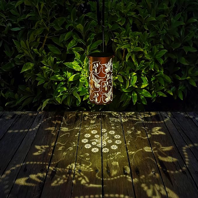 Solar Lanterns Outdoor Hanging Hummingbird Decor Lantern,Waterproof Hollow Out Metal Decorative Garden Light,Graceful Decoration for Patio,Yard,Landscape,Walkway,Festival
