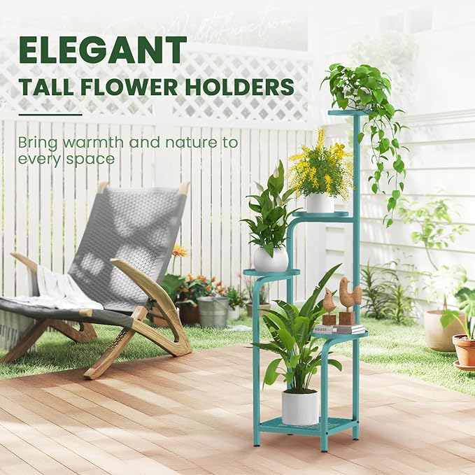 TOSKING 5 Tier Tall Plant Stand Indoor Outdoor, Heavy Duty Corner Shelf for Plants & Decor, Space Saving 3.9FT Metal Flower Pot Stand for Balcony, Garden, Living Room, Patio (Blue, 47in)