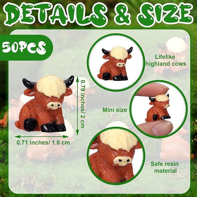 Suzile Mini Highland Cow Figurine Cute Highland Cow Statues Decor Handmade Resin Sculpture Ornament for Decorations Home Bathroom Kitchen Garden Office Desk (Classic Style)