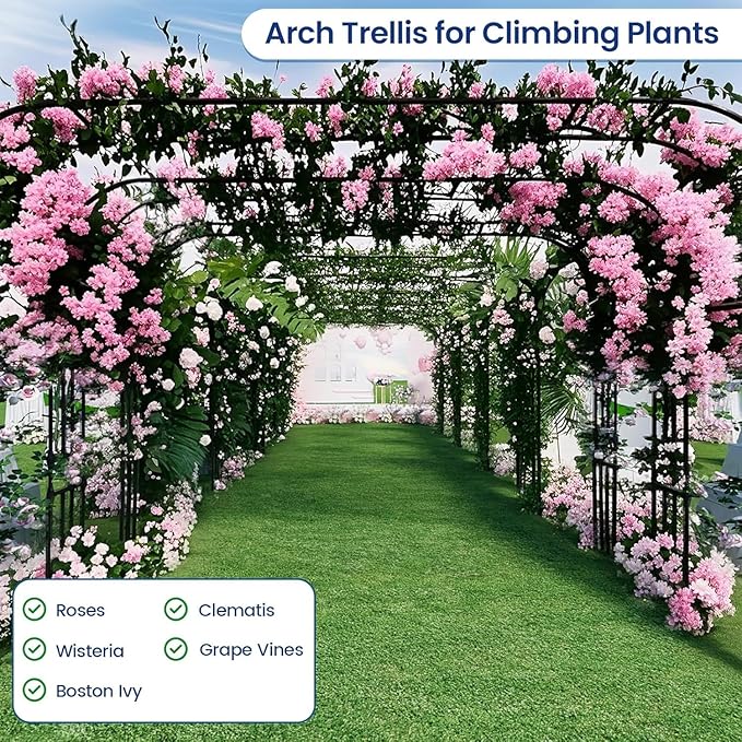 Garden Arch Arbor Trellis, 126" L x 94.5" H, Metal Archway for Climbing Plants Outdoor, Wide Sturdy Garden Arch for Lawn, Party, Ceremony Wedding Decoration