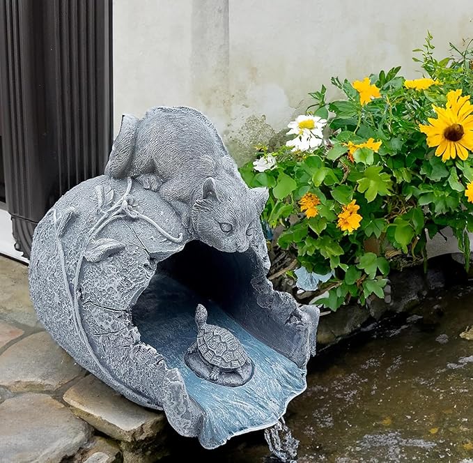 Teaeeno Cat Statues Decor Gutter Downspout Extension Decorative, Animal Statue Outdoor Decor, 3"×4" Rain Gutter Downspout Splash Block, Garden Splash Block Outdoor Sculpture, Rain Downspout Diverter