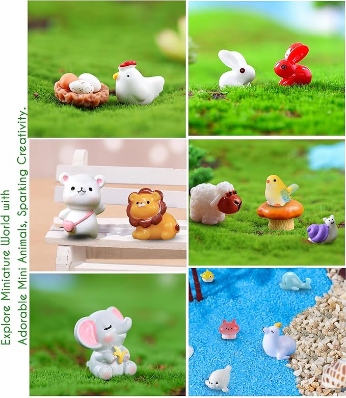 Mini Resin Animals Variety Pack to Hide for Prank Tiny Resin Animals Bulk 100 PCS Figurines for Miniature Fairy Garden Accessories, Cake Topper Decor, Birthday Gift, Party Favors