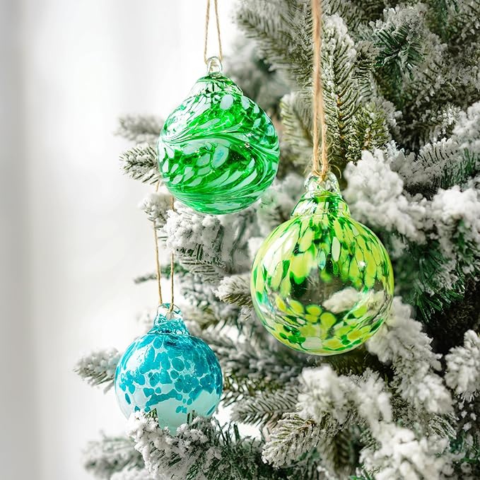 3pcs Hand Blown Glass Gazing Balls Blown Glass Christmas Ornament Balls Hanging Friendship Balls for Home Window Outdoor Garden Patio Decor