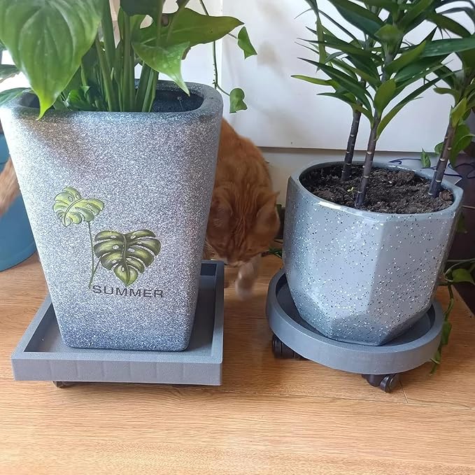 WanderingDonkey 14 Inch Potted Flower Mover Dolly with Casters Round Coaster for Indoor Outdoor, Heavy Duty Plant Caddie with Wheels,Rolling Plant Stand Pot Trolley,Wheeled Planter Saucer Tray 2 Pack