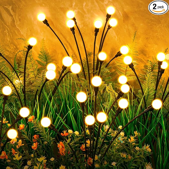 ASMAD Solar Garden Lights (2-Pack, 16 LEDs), Decorative Swaying Lights with Firefly Effect for Patio, Pathway & Outdoor Decor