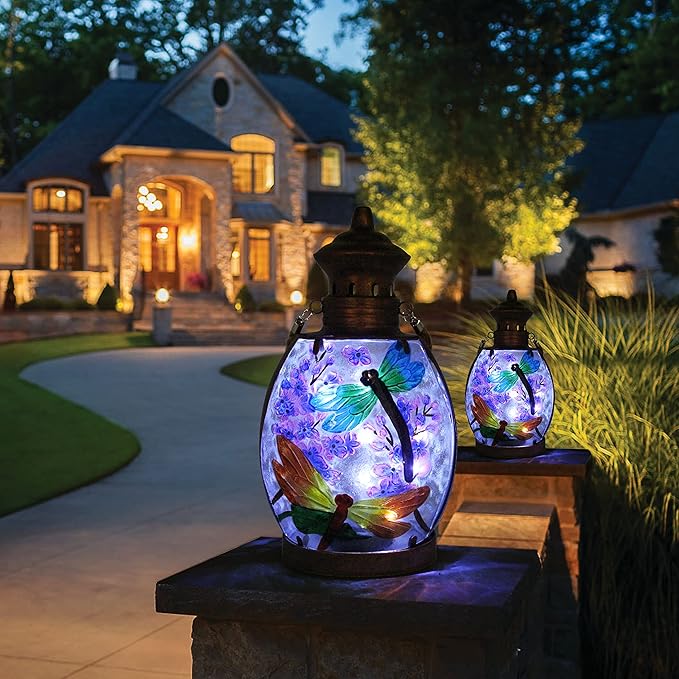 Hanging Solar Lantern Outdoor Waterproof Dragonfly Decor Solar Lights Tabletop Lamp for Outdoor Garden Yard Patio Ornament