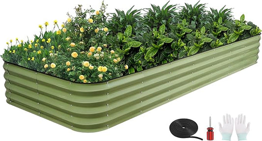GoCampDriect 6IN1 Raised Garden Bed - 8x3x1ft Galvanized Raised Garden Boxes Outdoor Corrosion Resistant | Variable Shape 9x2x1ft Metal Raised Garden Beds for Planting Vegetable, Fruits,Flower