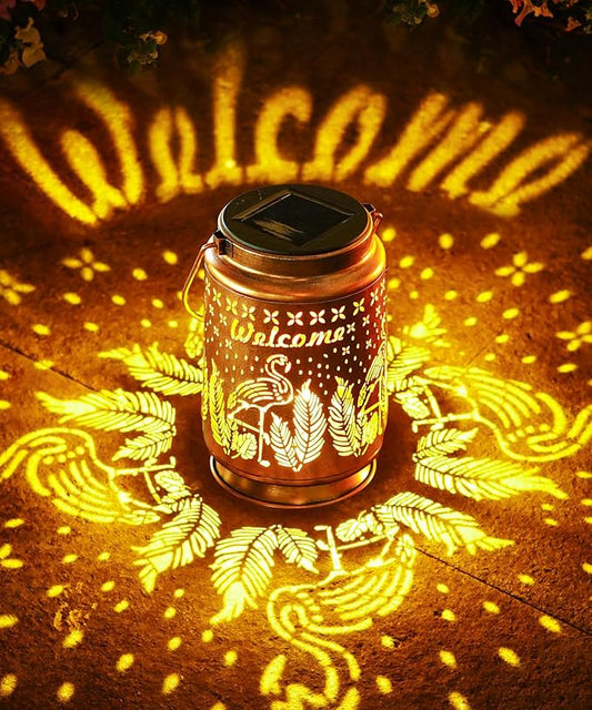 Nacome Flamingo Solar Lantern for Garden Decor: Waterproof Hanging Metal Decoration with LED Lights for Yard Lawn Porch Patio Landscape Pathway – Birthday Gifts for Mom Grandma Women