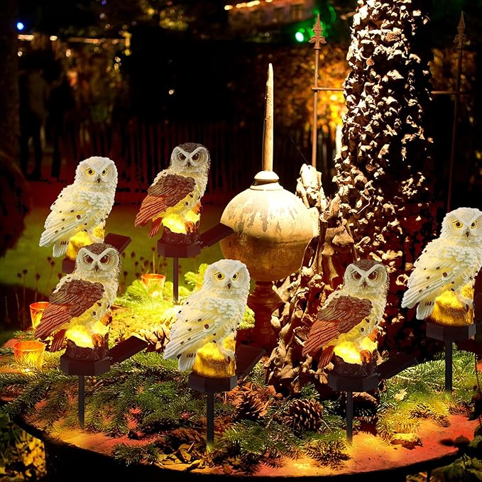 Capoda 2 Pieces Owl Garden Decorations Resin Owl Figurine Solar Light Stake Waterproof Animal Light Outdoor Decorations for Patio Yard Lawn Porch Pathway Decoration