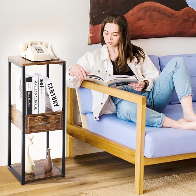 Tall Plant Stands Indoor, 3 Tier Plant Table with Fabric Drawer , Corner Plant Stands for Indoor Plants Multiple, Small Side Table for Indoor Plants, Tall Plant Table