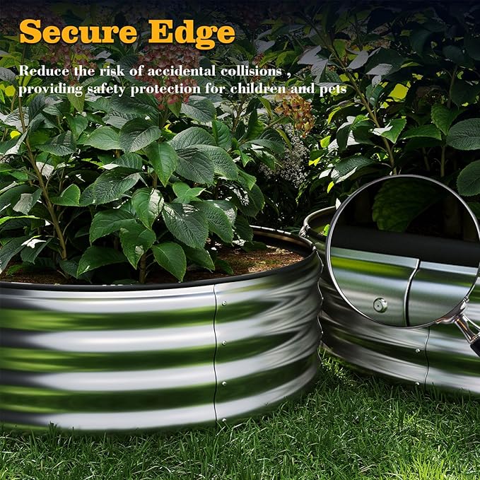 Galvanized Metal Planter Round Raised Garden Bed Kit for Gardening Outdoor，3x3x1ft 2 Grow Garden Box Raised Flower Bed，Round Galvanized Planter Outdoor Large Metal Fire Pit Ring