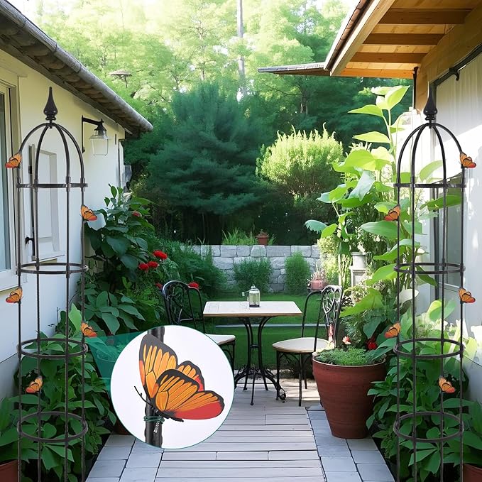 Garden Obelisk Trellis for Climbing Plants Outdoor, 6.6ft Tall Rustproof Coated Metal Plant Support with Garden Twist Tie (1 PK)