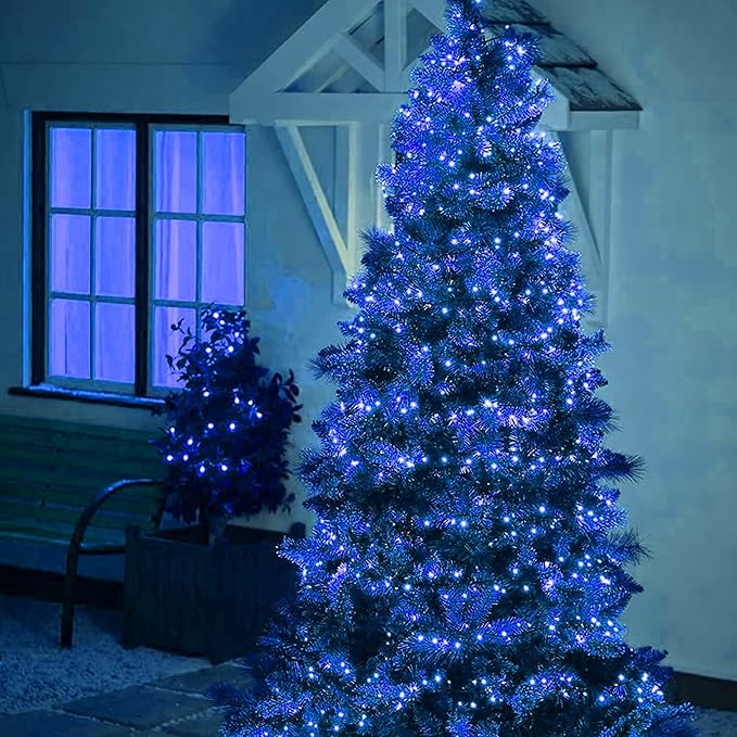 Dazzle Bright Christmas String Lights, Connectable Waterproof String Lights Green Wire with 8 Modes, Christmas Decorations for Indoor Yard Garden (Blue, 300 LED)