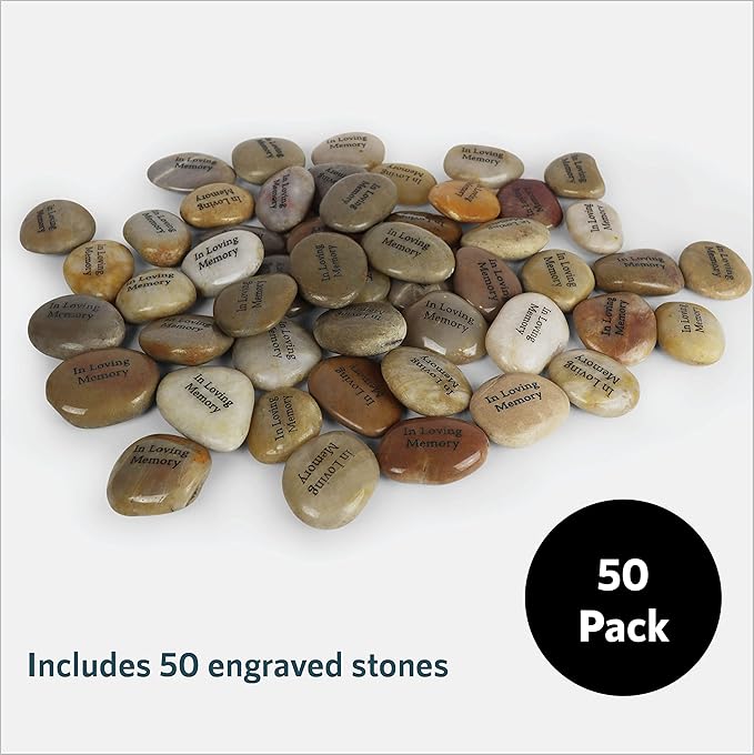 50 Memorial Stones - Inspirational River Rocks Engraved with in Loving Memory - Celebration of Life Decorations - Recuerdos de Difuntos para DAR En UNA Misa