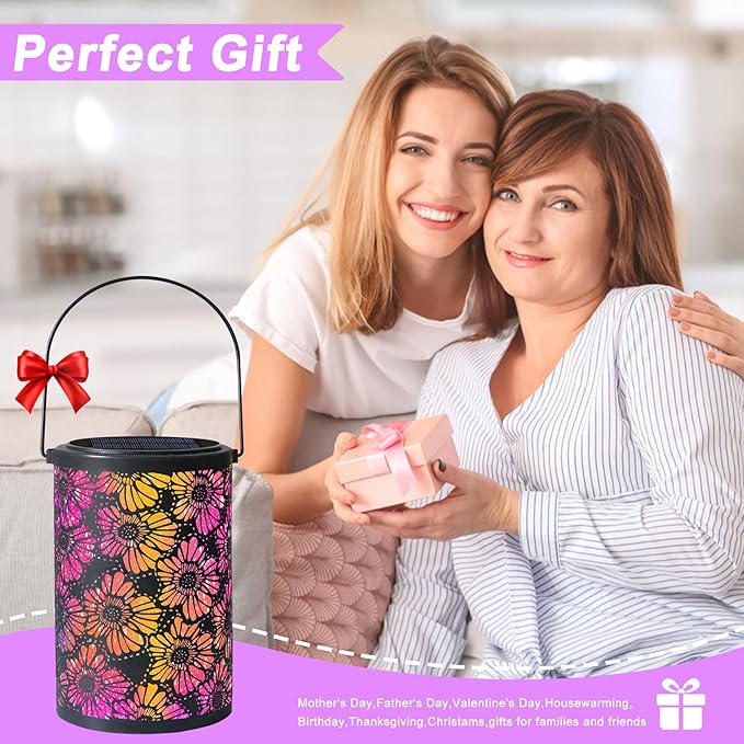Solar-Powered Iron Art Lantern - Two Lighting Modes Waterproof Hanging Ambiance Lighting for Gardens & Patios, Perfect as Decorative Gift Housewarming Gift Mom Gifts (Flower)