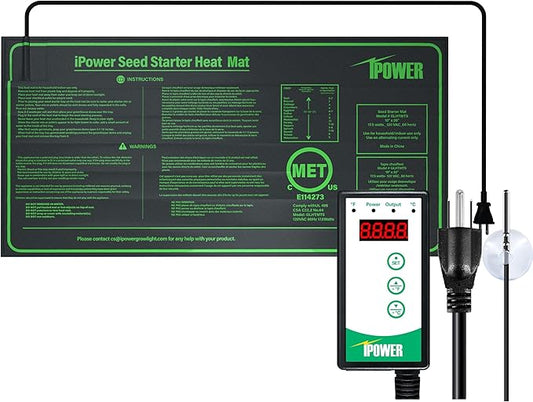 iPower 10" x 20.75" Waterproof Durable Seedling Heat Mat with Controller Warm Hydroponic Plant for Indoor Gardening Germination Starting