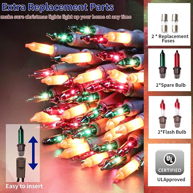 Ultra-Bright Connects End to End Orange Purple and Green Christmas Mini Lights 100L 19.6Ft UL Listed Incandescent Bulb String Light Set for Indoor Outdoor Halloween Home Garden Tree Decor