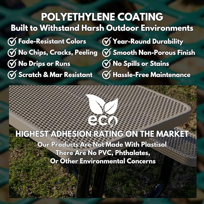 Heavy-Duty Outdoor Bench Thermoplastic Coated, Expanded Metal, Commercial-Grade Seating, Made in America (Surface with Back, 8 Ft, Textured Copper)