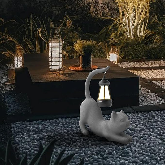 Solar Cat Garden Statue 15 Inch Porch Patio Decor for Outside Yard Decoration Outdoor Unique Housewarming Gardening Birthday Gifts for Cat Lovers Women Grandma