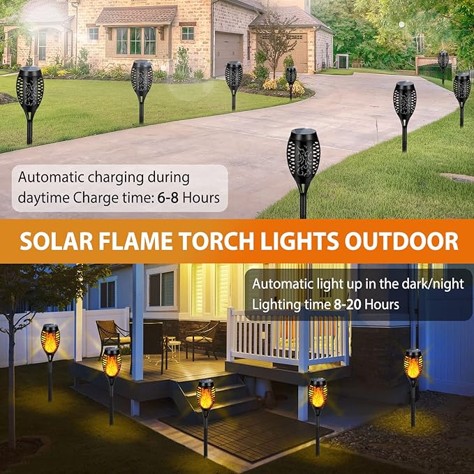 Solar Lights Outdoor, Upgraded 12 Pack Solar Torch Light with Flickering Flame Waterproof for Garden Decor, Flame Torches for Outside Landscape Porch Yard Pathway Decorations