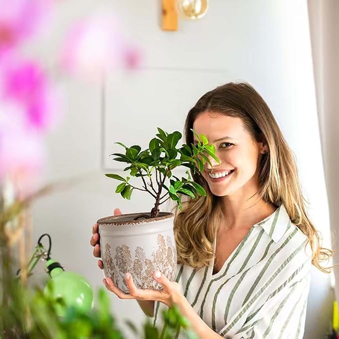 Set of 2 Ceramic Planters for Indoor Plants, 4.7+5.7 Inch Vintage Flower Pots without Drainage Hole, Rustic Brown Planter Set, Decorative Plant Pots for Indoor Plants, Home Decor, Living Room, Office