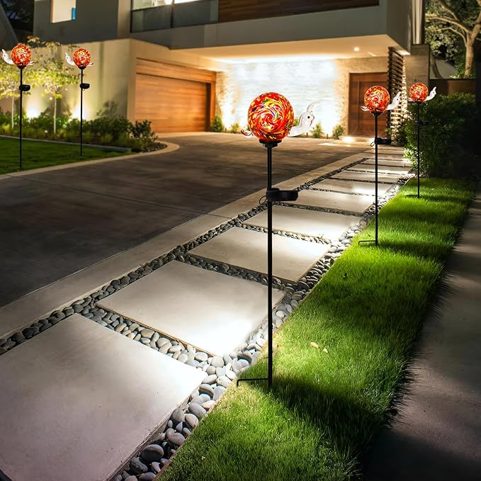 Solar Garden Decoration Outdoor Snail Lights, Hand Blown Glass Waterproof Solar Light Stake Decorate Paths, Pathways, Lawns and Yards Art for Mom, Mother's Day Gifts