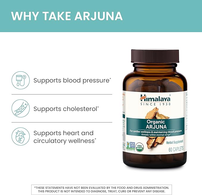 Himalaya Organic Arjuna Herbal Supplement, Cardiovascular 700 mg, 60 Plant-Based 60 Day