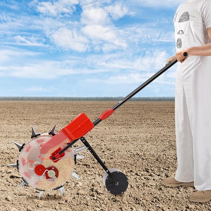 Garden Seeder, Manual Seeder Hand Seed Spreader Handheld Seeding Machine with 10 Seeding Nozzles, Hand-Push Roller Seed and Fertilizer Applicator for Planting Corn Soybean Peanut