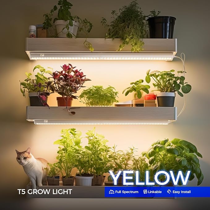Barrina Grow Lights for Indoor Plants Full Spectrum, 2ft 40W (4 x 10W), T5 Plant Lights for Indoor Plants, Greenhouse, Plug and Play, Yellow, 4-Pack