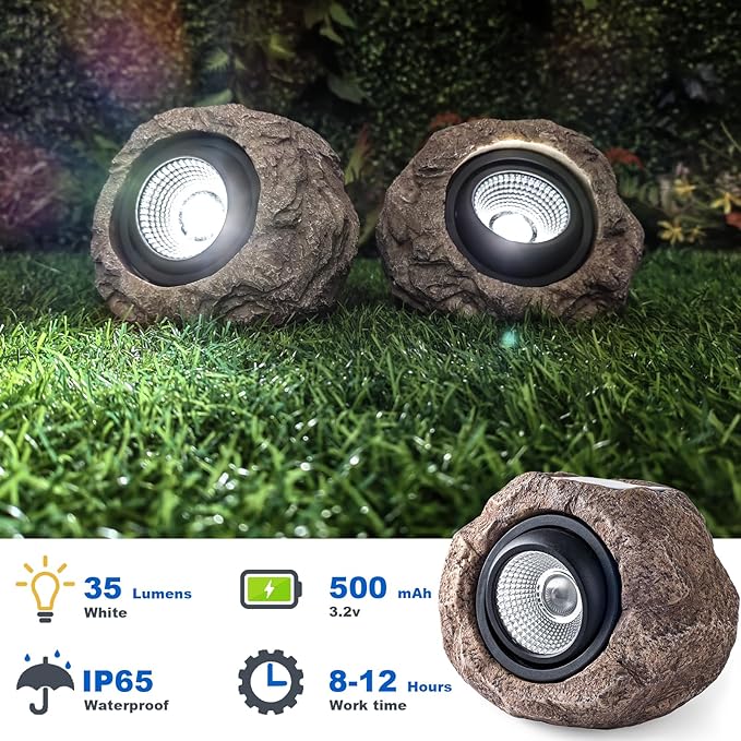 Solar Rock Lights, 4 Pack Solar Powered Waterproof LED Spotlights Decorative for Outdoor Garden, Pathway, Walkway, Yard, Landscape, Patio (Cool White)