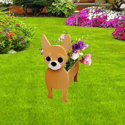 Chihuahua Dog Planter Plant Pots,Cute Garden Dog Flower Planter,Large Dog Planters Birthday Gifts for Women,Office,Indoor/Outdoor Decor（9.84 * 7.48 * 17in）