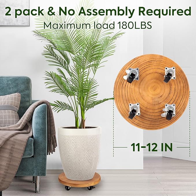 Yangbaga 2Pack 12inches Tree Plant Stand with Wheels,Rolling Plant Caddy with Wheels Heavy Duty- Plant Rollers with Lockable Casters for Outdoor /Indoor/Plant Pot/Flower Pot/Patio
