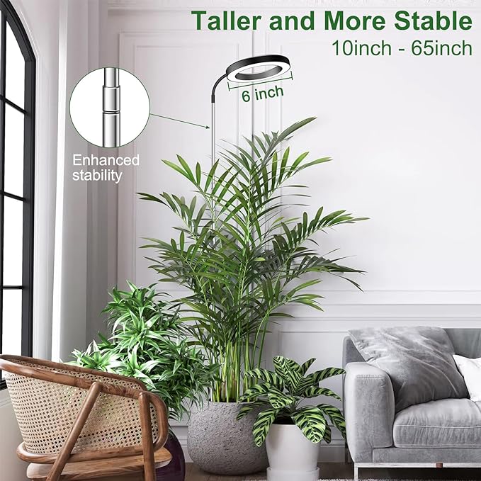 wolezek Grow Lights for Indoor Plants Full Spectrum, 80 LEDs 3 Colors Grow Light, 65in Large Plant Lights for Indoor Growing with 360°Gooseneck, 6/12/16H Timer, 5 Brightness, Height Adjustable, Black