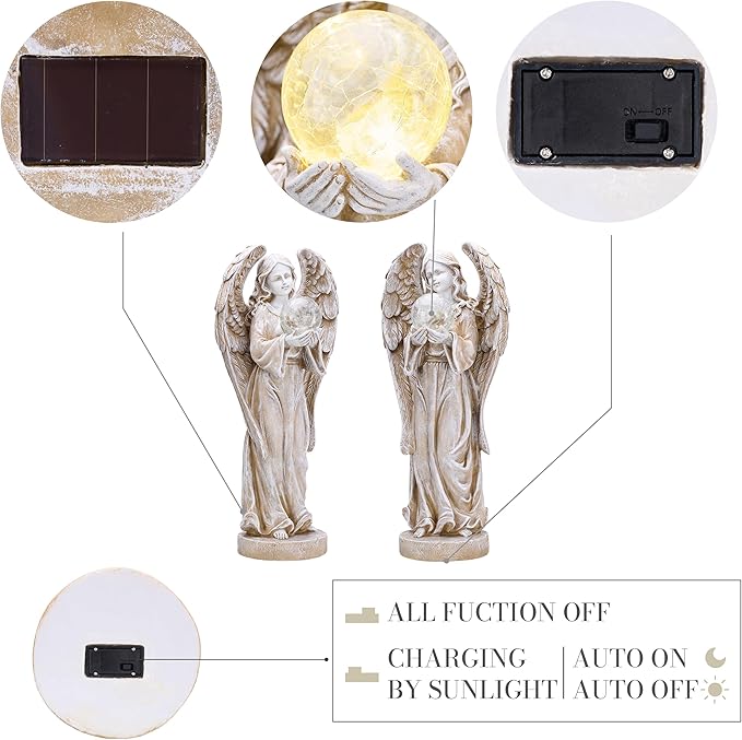 TERESA'S COLLECTIONS Angel Garden Statues with Solar Outdoor Light for Outdoor Decor, Fairy Figurine Resin with Wing & Glass Ball for Garden Decor, Yard Decor Lawn Ornament Gifts for Mom, 7.1"