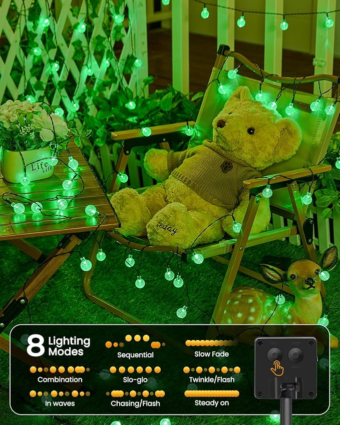 Solar String Lights Outdoor 120 LED 72 Ft Total, Crystal Globe Lights with 8 Lighting Modes, Waterproof Solar Powered Patio Lights for Garden Yard Porch Wedding Party Decor (Green)