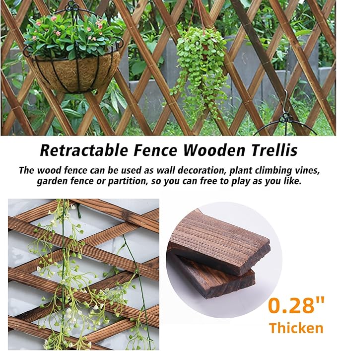 2 PCS Expandable Garden Trellis, 12" x 75" Wooden Lattice Fence Wall Panel Stretchable Decorative Fences Lattice Trellis for Climbing Plants Outdoor Ivy Vine Rose Clematis Garden Patio Room Decor (2)