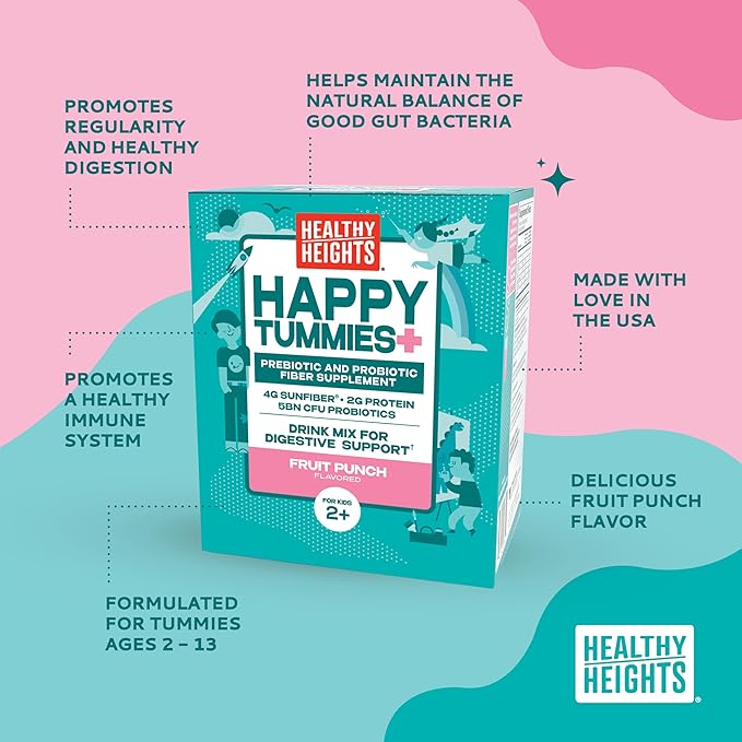 Healthy Heights Happy Tummies Prebiotic and Probiotic Fiber Supplement for Kids Ages 2+