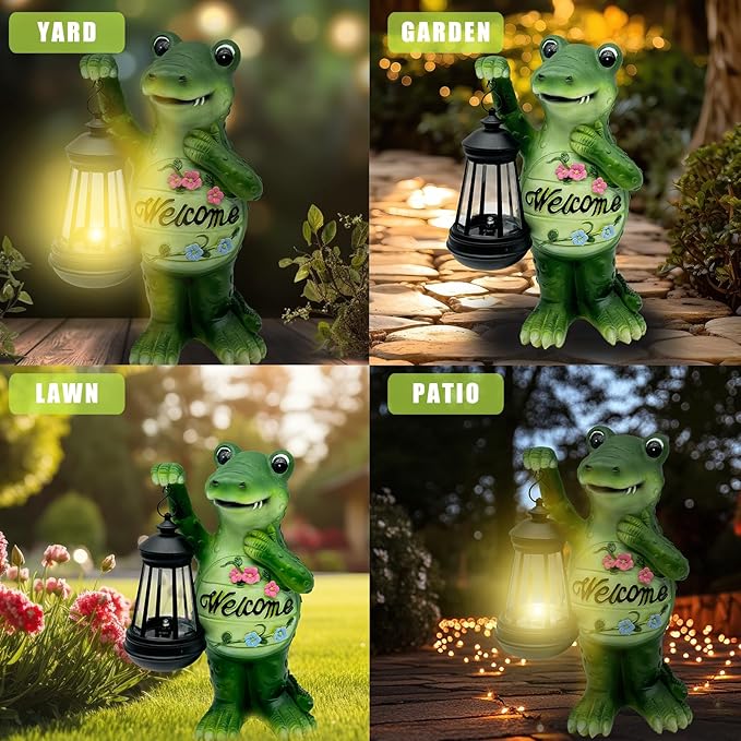 Solar Lantern Garden Alligator Statues Decor, Outdoor Crocodile Figurine Lights for Yard Patio Decoration - Unique Christmas Housewarming Gift for Grandma Wowen Mom