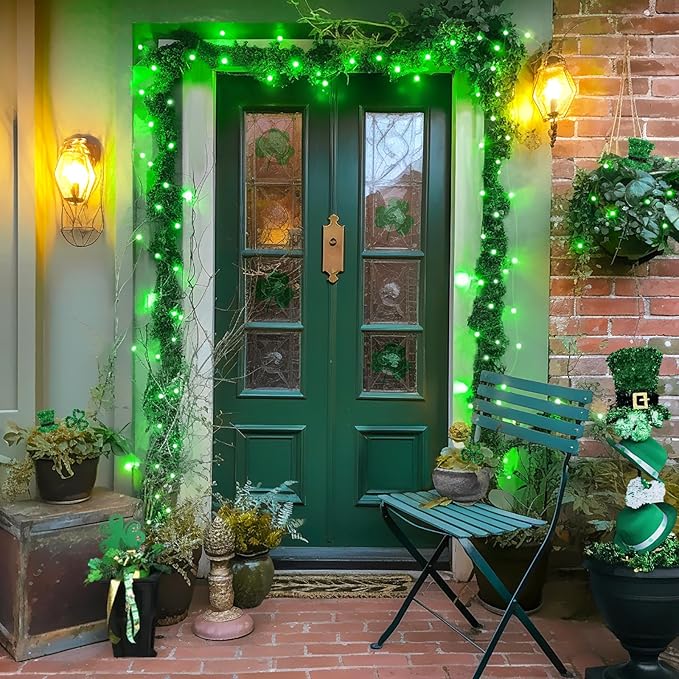 JMEXSUSS 2 Pack Green Solar Fairy Lights, Each 33ft 100 LED Green Solar Lights Outdoor, Waterproof St Patricks Day String Lights for Outside Patio Garden Party Tree Decorations