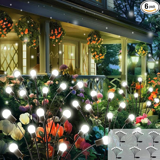 BOSSERN 2025 Solar Lights Outdoor Waterproof, 6 Pack Solar Garden Lights, Solar Firefly Lights Waterproof, Solar Twinkle Swaying Fairy Light for Yard Patio Pathway Garden Decoration (Cool White)